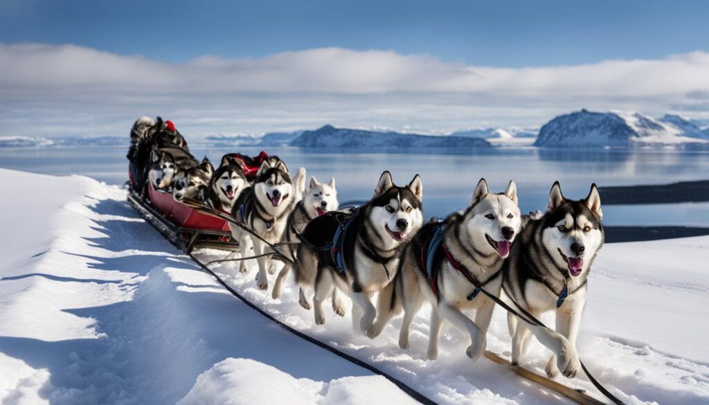 Arctic sled dogs in action
