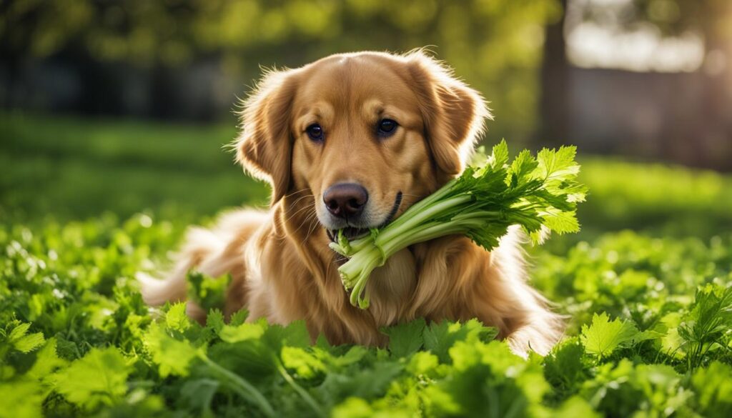 Dog with celery