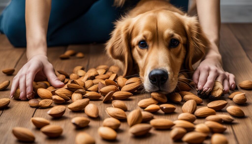 dog eating almonds
