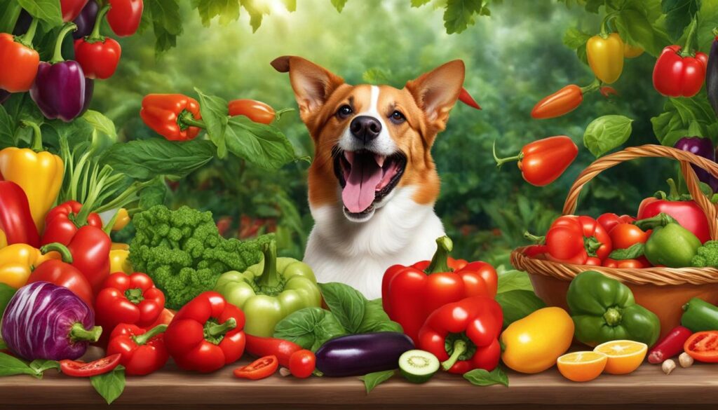 dog eating red pepper
