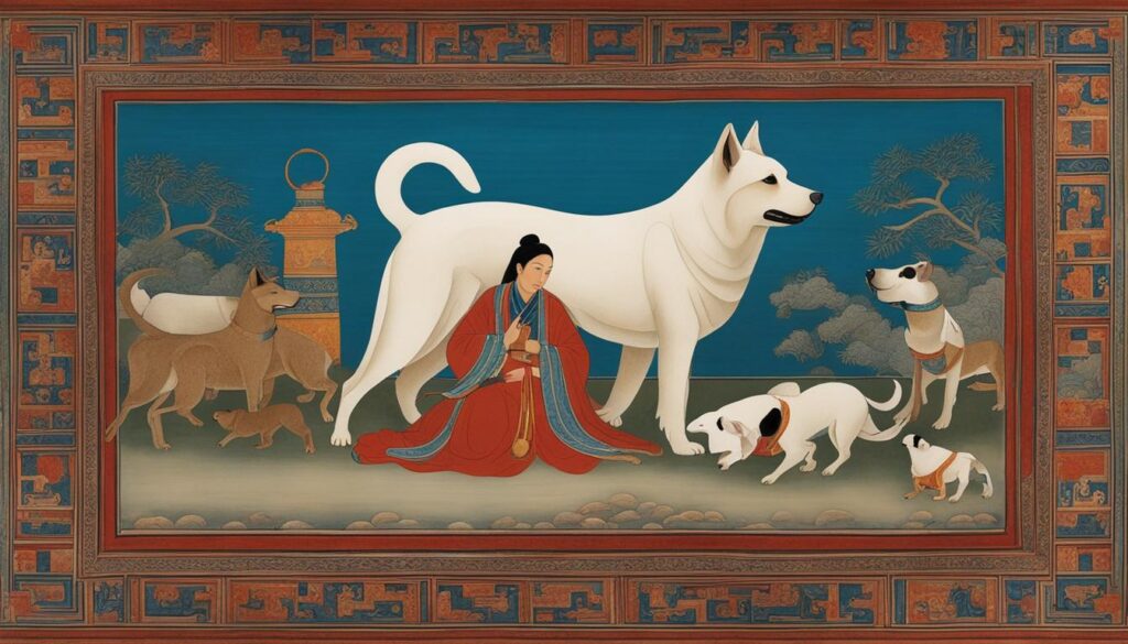 dogs depicted in Silk Road artwork