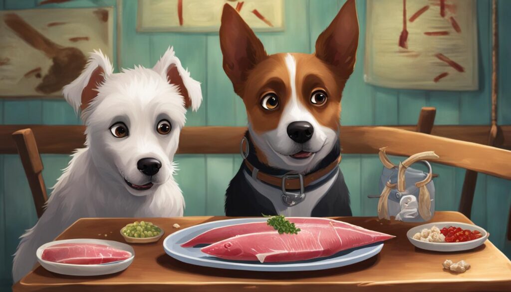 dogs eating raw tuna